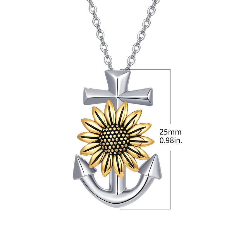 Sterling Silver Sunflower & Anchor Pendant Necklace-5