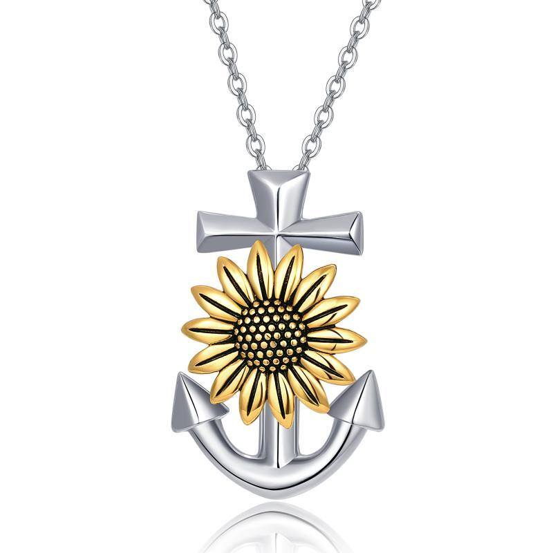 Sterling Silver Sunflower & Anchor Pendant Necklace-1