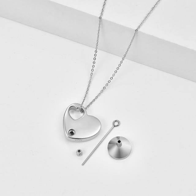 Sterling Silver Hollow Heart Urn Necklace for Ashes Engraved Always in My Heart-3