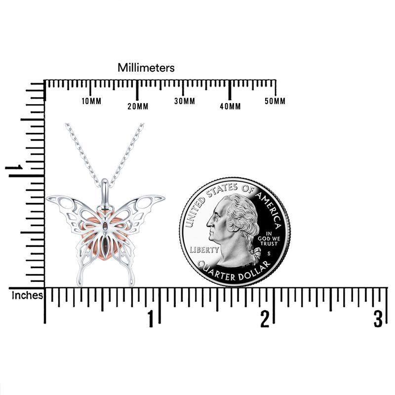 Collar Urna Colgante Mariposa y Corazón para Cenizas en Plata de Ley Bicolor-6
