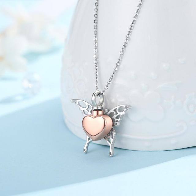 Sterling Silver Two-tone Butterfly & Heart Pendant Urn Necklace for Ashes-3