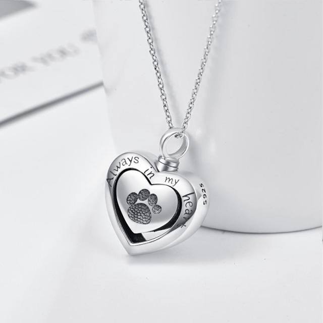 Sterling Silver Footprints & Heart Pendant Necklace with Engraved Word-2