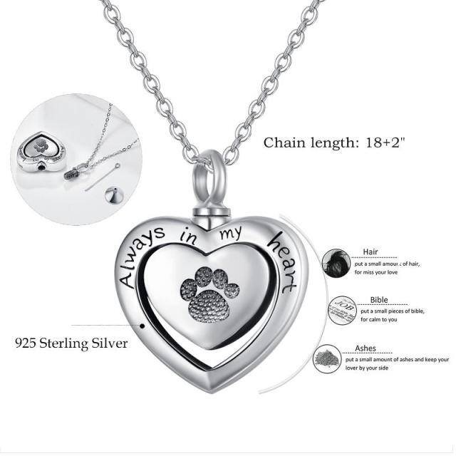 Sterling Silver Footprints & Heart Pendant Necklace with Engraved Word-4
