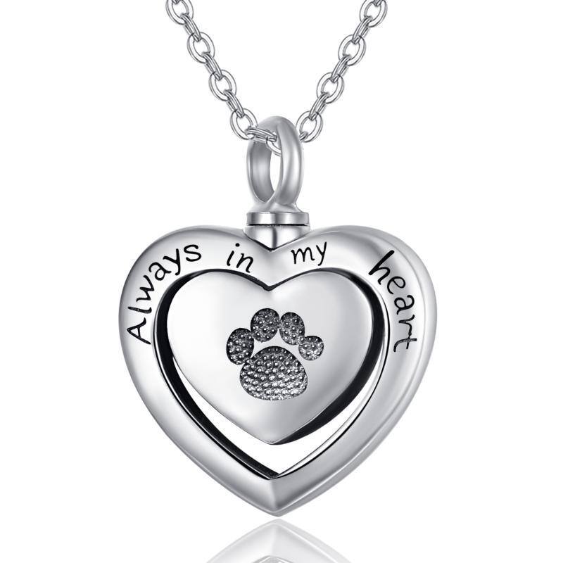 Sterling Silver Footprints & Heart Pendant Necklace with Engraved Word-1