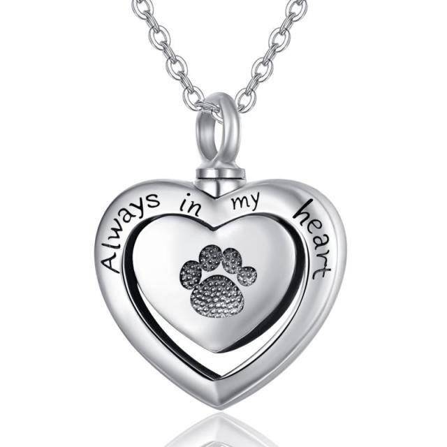 Sterling Silver Footprints & Heart Pendant Necklace with Engraved Word-0