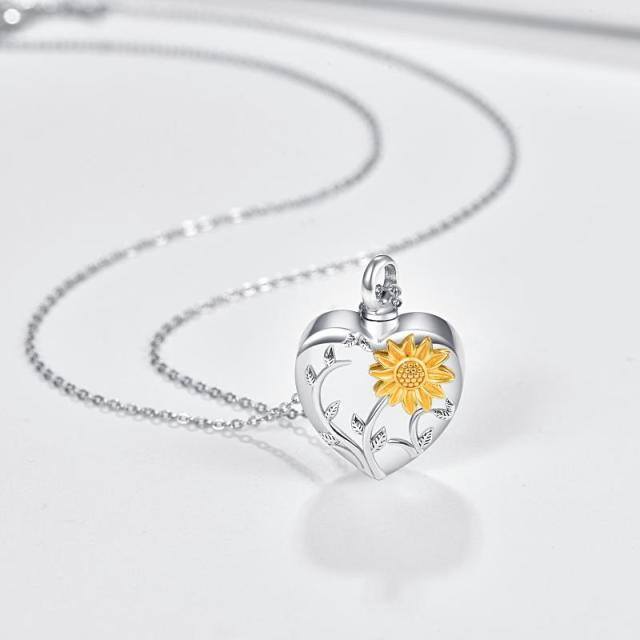 Sterling Silver Two-tone Sunflower Pendant Necklace-3