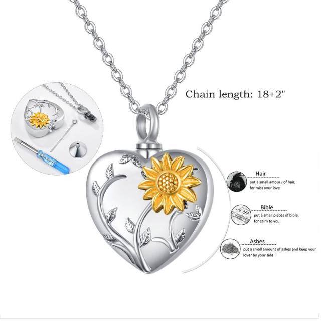 Sterling Silver Two-tone Sunflower Pendant Necklace-5