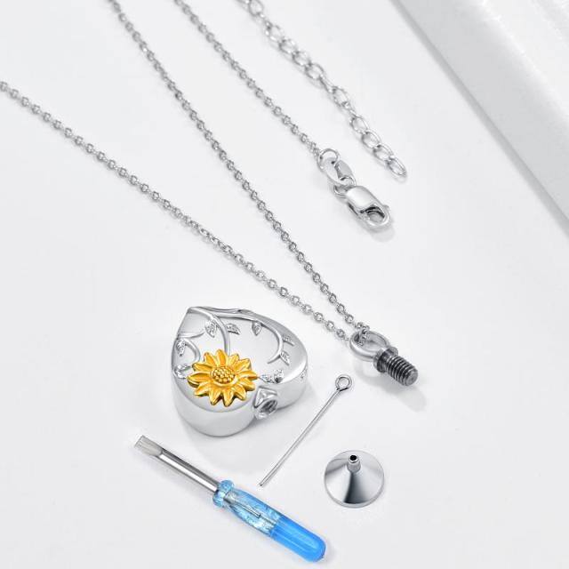 Sterling Silver Two-tone Sunflower Pendant Necklace-4