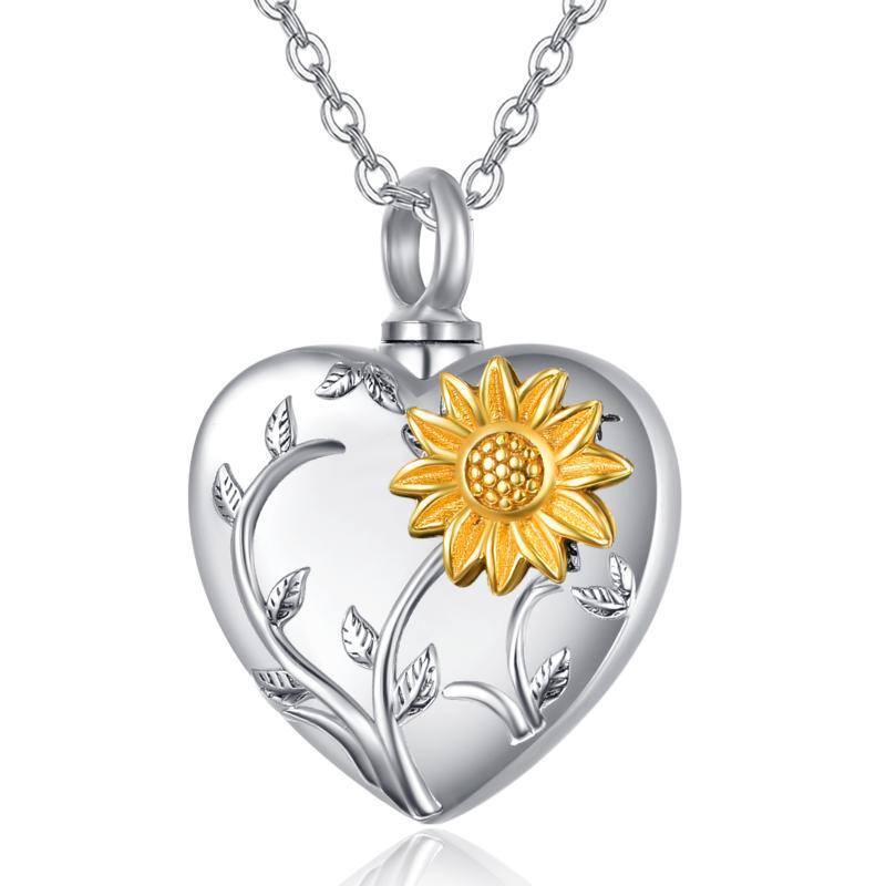 Sterling Silver Two-tone Sunflower Pendant Necklace-1