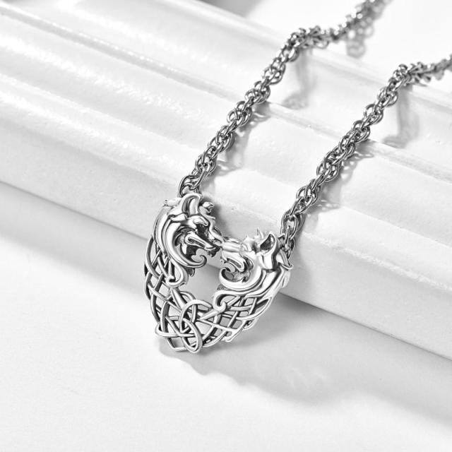 Wolf Halskette Sterling Silber Wolf Anhänger Keltischer Knoten Doppelwolf Schmuck Geschenke für Frauen Mann-1