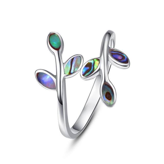 Anillo abierto Abalone Shellfish Leaves de plata de ley-1