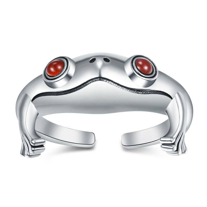 Sterling Silver Zircon Frog Open Ring-1