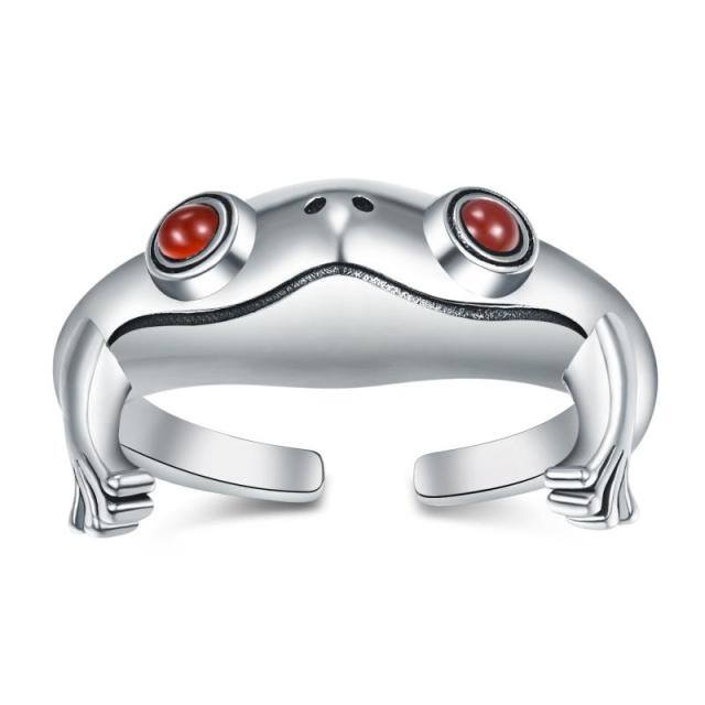 Sterling Silber Zirkon Frosch offener Ring-0