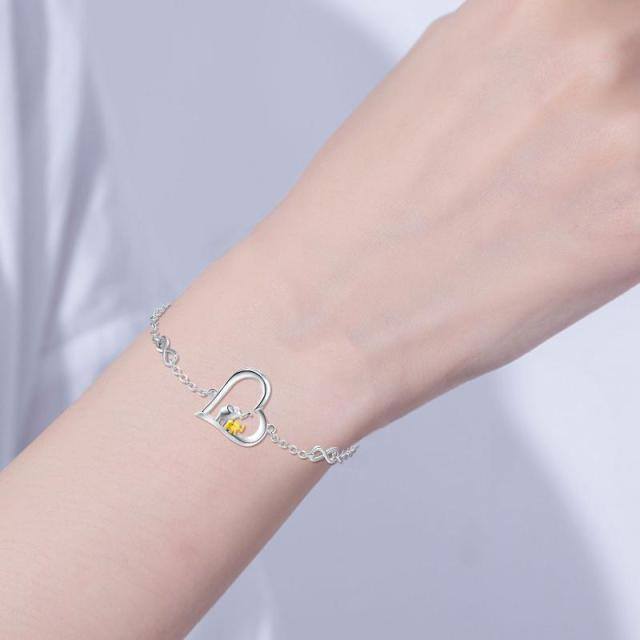 Pulsera de plata de ley bicolor con elefante, corazón y símbolo del infinito-1