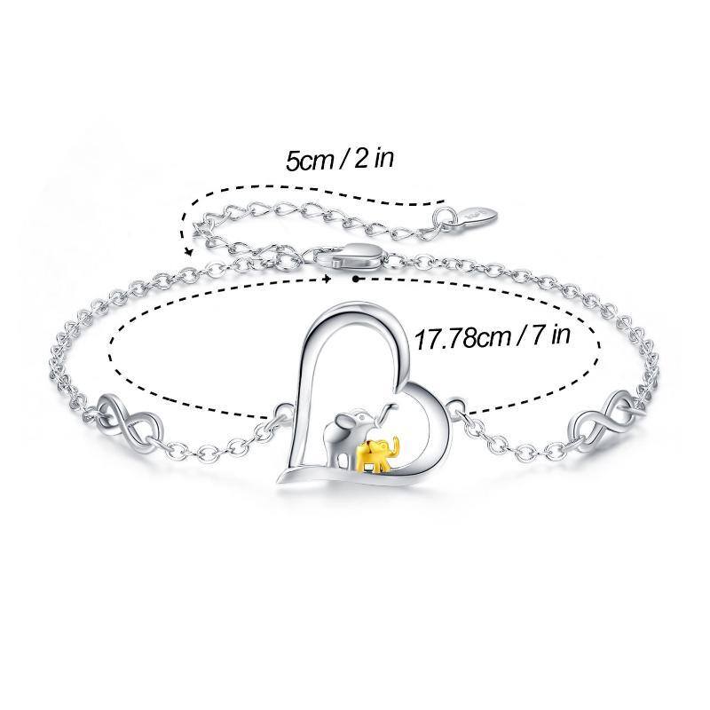 Sterling Silver Two-tone Elephant & Heart & Infinity Symbol Pendant Bracelet-5