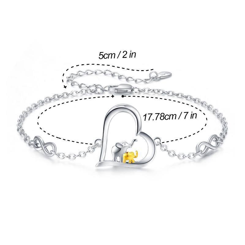 Bracelet en argent sterling avec pendentif éléphant, coeur et symbole de l'infini-5