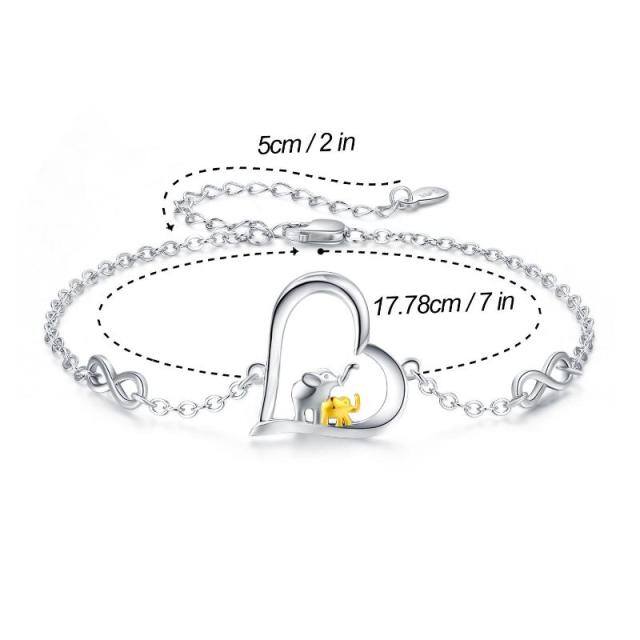 Sterling Silver Two-tone Elephant & Heart & Infinity Symbol Pendant Bracelet-4