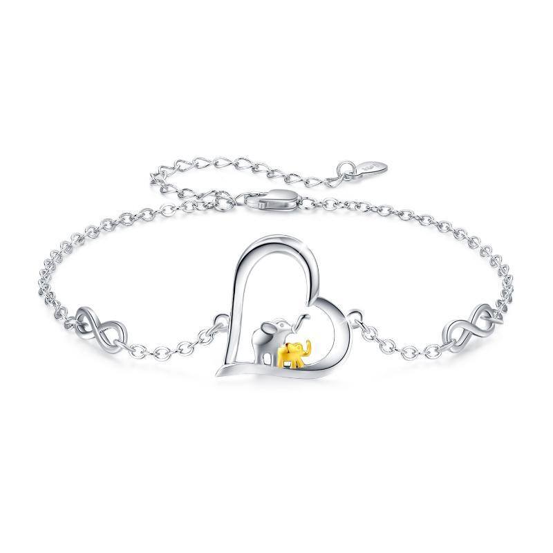 Pulsera de plata de ley bicolor con elefante, corazón y símbolo del infinito-1