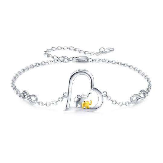 Sterling Silver Two-tone Elephant & Heart & Infinity Symbol Pendant Bracelet