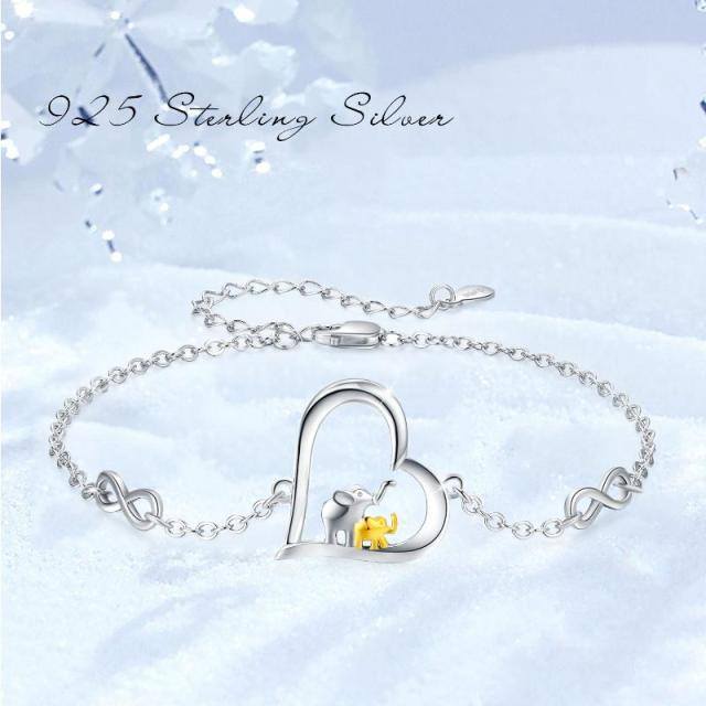 Sterling Silver Two-tone Elephant & Heart & Infinity Symbol Pendant Bracelet-3