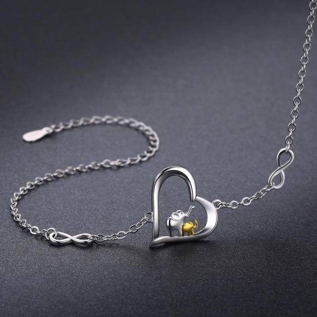 Bracelet en argent sterling avec pendentif éléphant, coeur et symbole de l'infini-2