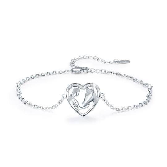 Sterling Silver Cubic Zirconia Horse & Heart Pendant Bracelet