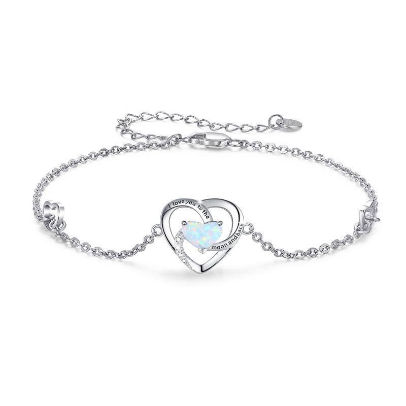 Sterling Silver Blue Opal Heart Pendant I Love You to The Moon and Back Bracelet-1