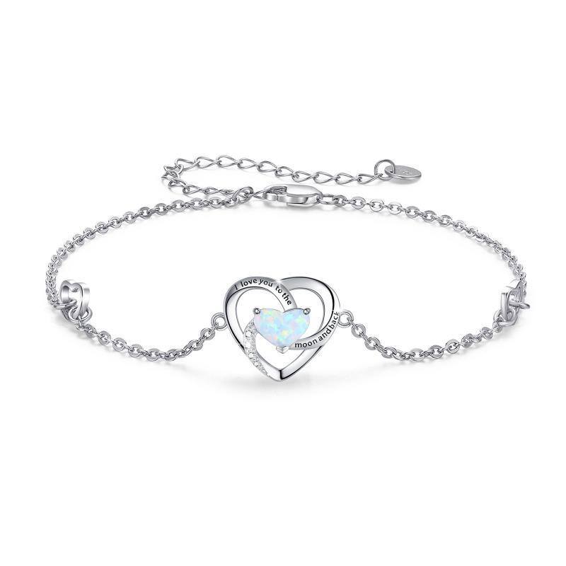 Sterling Silber Blau Opal Herz Anhänger Ich liebe dich zum Mond und zurück Armband-1