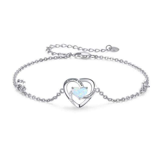 Sterling Silver Blue Opal Heart Pendant I Love You to The Moon and Back Bracelet-0
