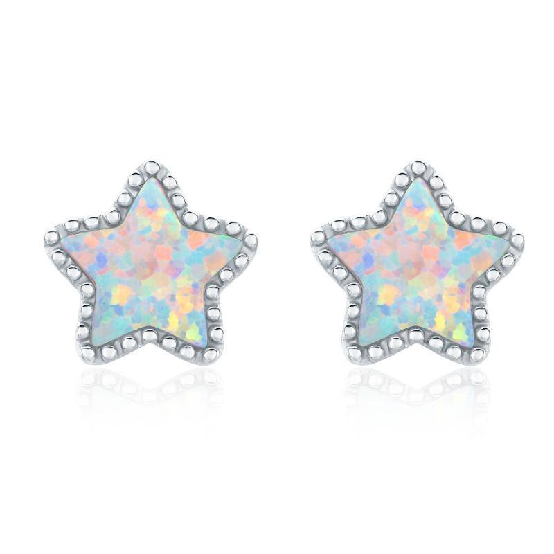 Sterling Silver Opal Star Stud Earrings-1
