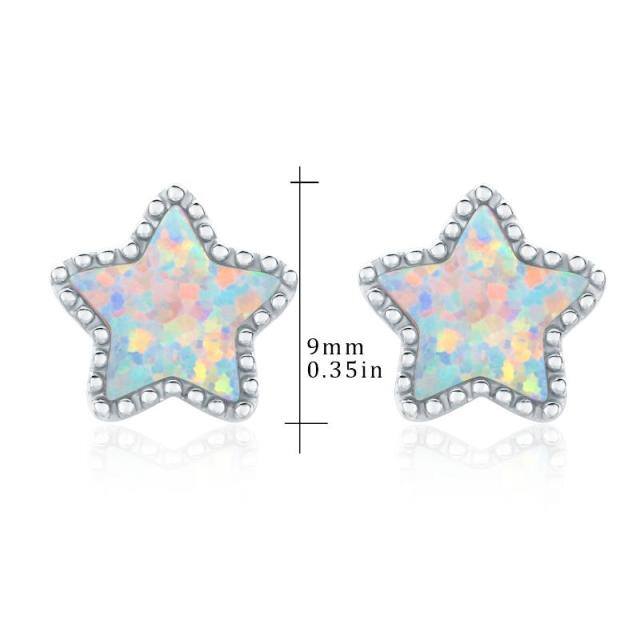 Sterling Silver Opal Star Stud Earrings-4