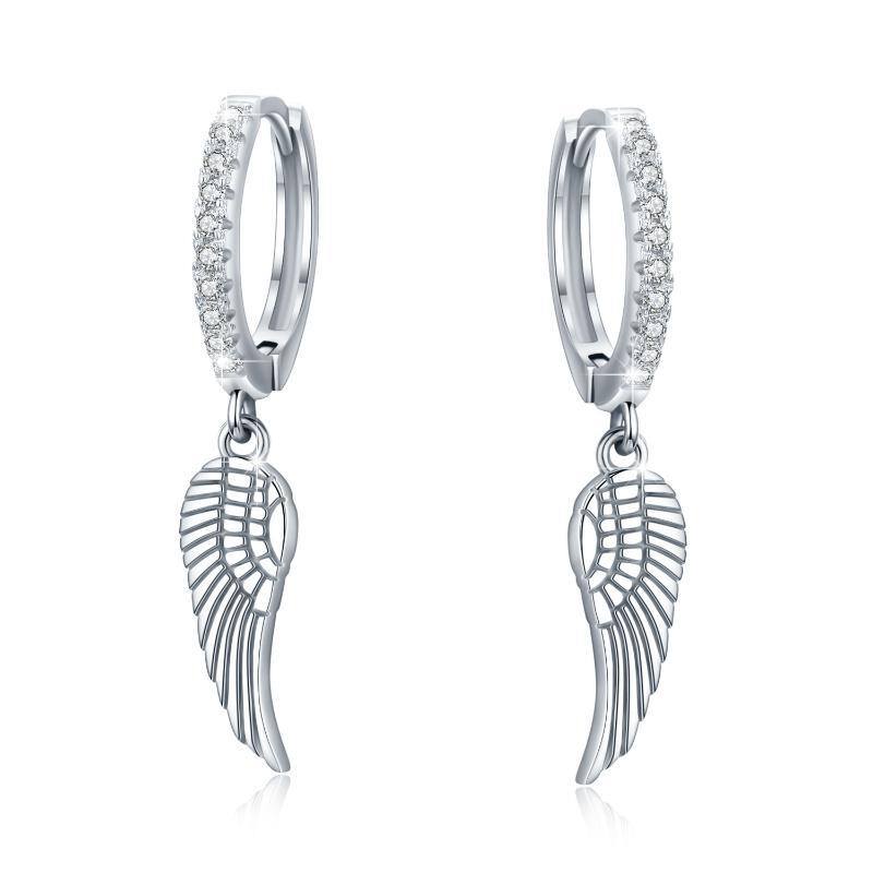 Sterling Silver Cubic Zirconia Angel Wing Drop Earrings-1