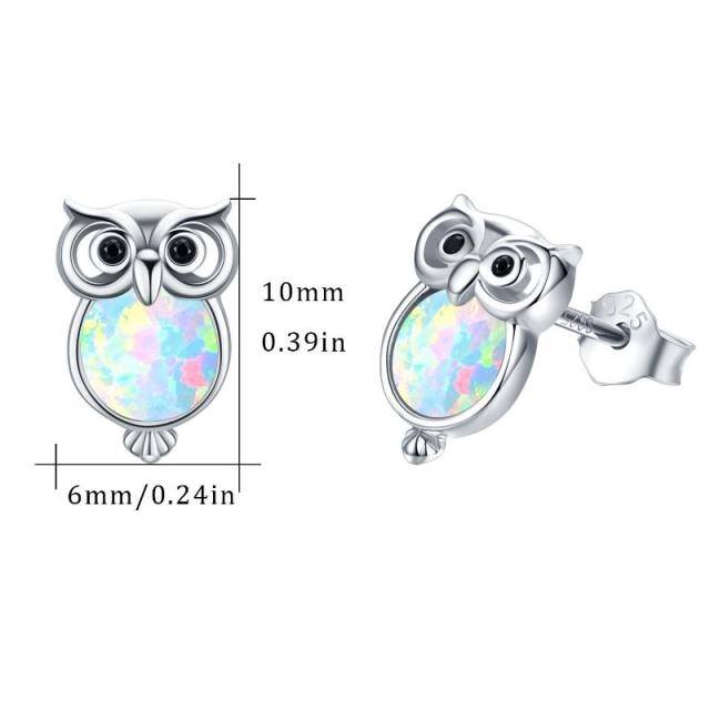 Sterling Silver Circular Shaped Opal Owl Stud Earrings-8