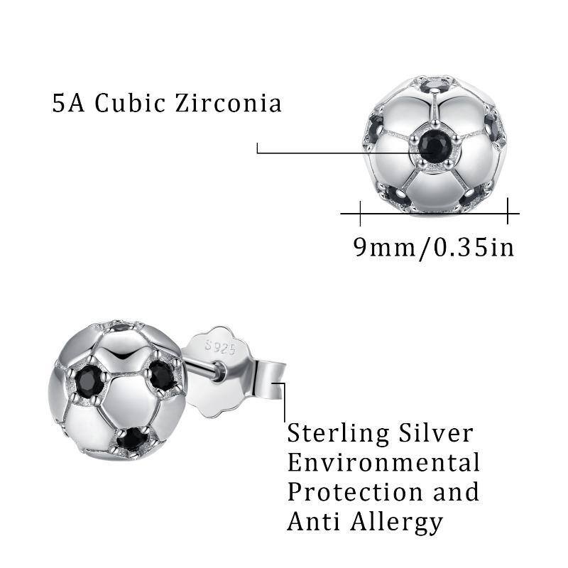 Sterling Silver Cubic Zirconia Football Stud Earrings-6