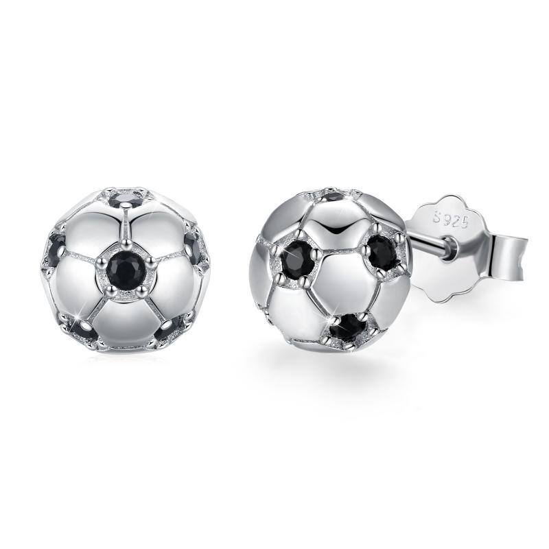 Sterling Silver Cubic Zirconia Football Stud Earrings-1