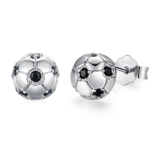 Sterling Silver Cubic Zirconia Football Stud Earrings