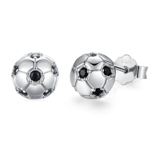 Sterling zilveren Cubic Zirkonia Voetbal Stud Oorbellen-1