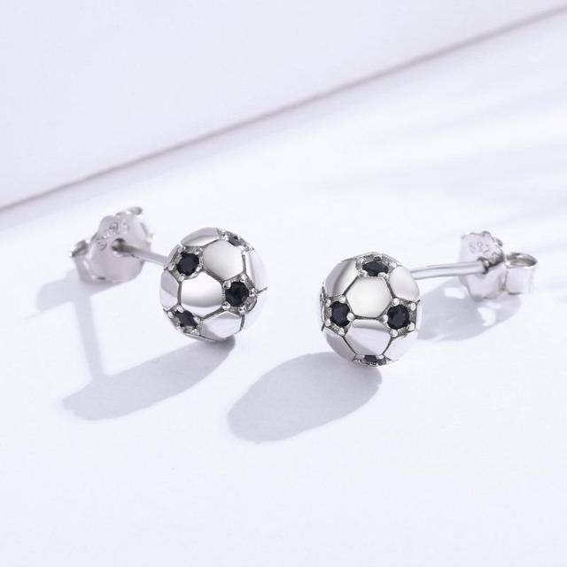 Sterling zilveren Cubic Zirkonia Voetbal Stud Oorbellen-4