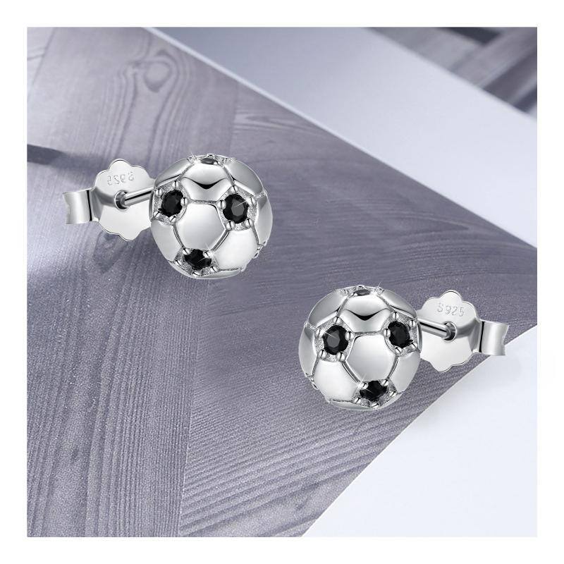 Sterling Silver Cubic Zirconia Football Stud Earrings-5