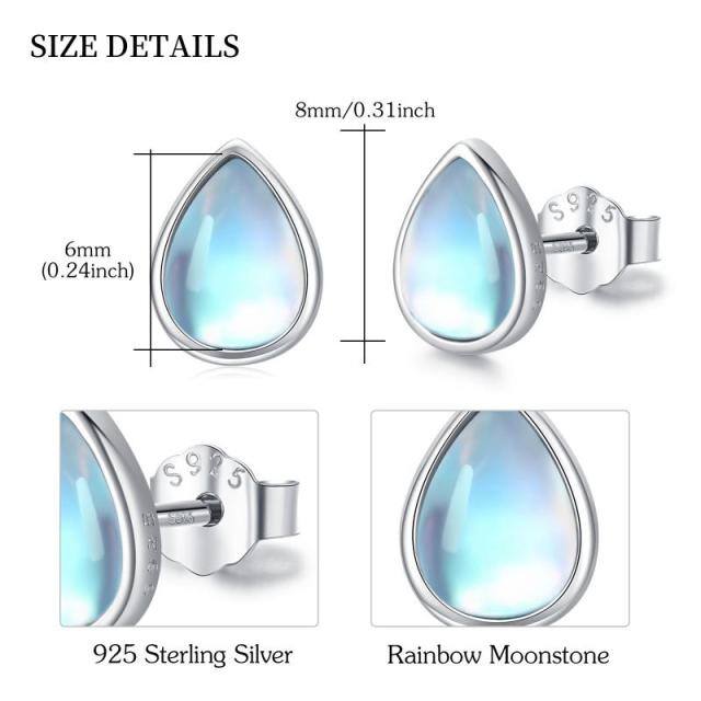 Sterling Silver Moonstone Drop Shape Stud Earrings-7