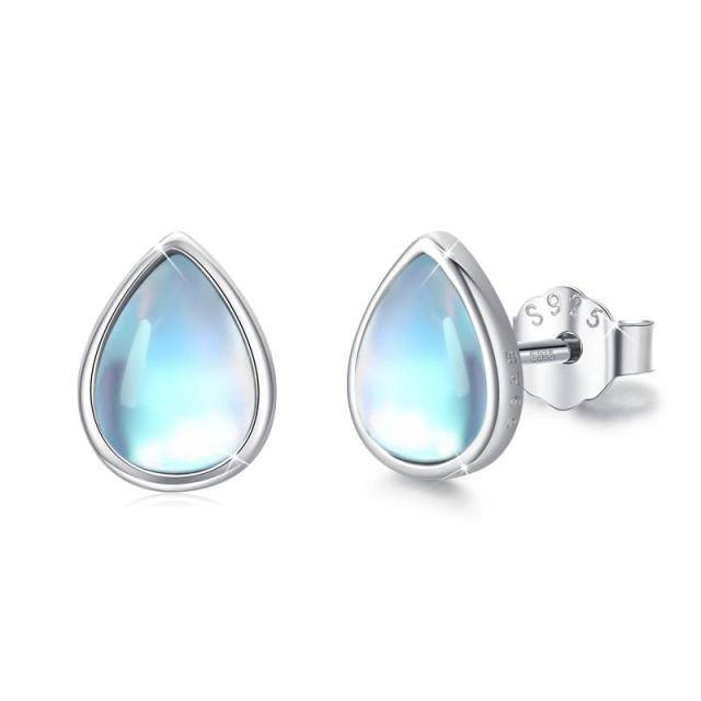 Sterling Silver Moonstone Drop Shape Stud Earrings-1