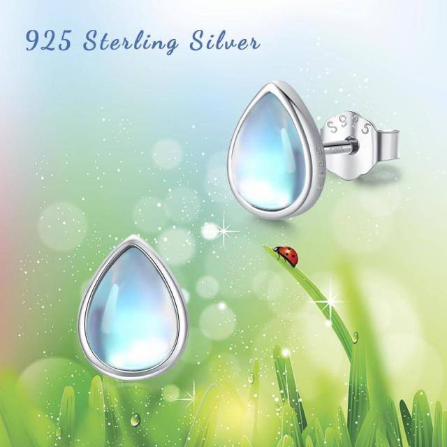 Sterling Silver Moonstone Drop Shape Stud Earrings-6