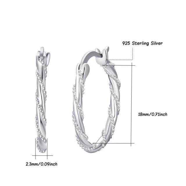 Sterling Silver Twisted Design Round Hoop Earrings-3