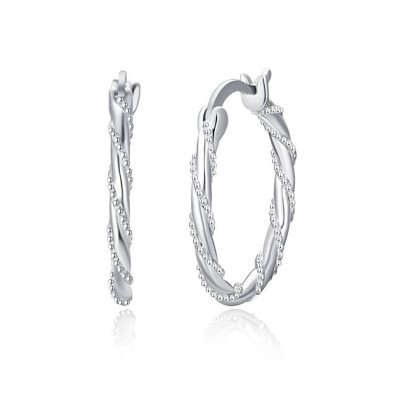 Sterling Silver Twisted Design Round Hoop Earrings-1