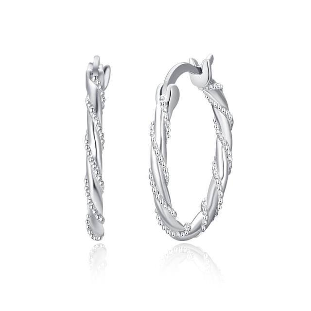 Sterling Silver Twisted Design Round Hoop Earrings-0