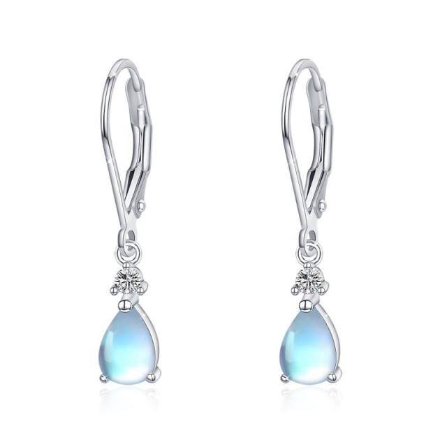 Sterling Silver Moonstone Drop Shape Lever-back Earrings-1