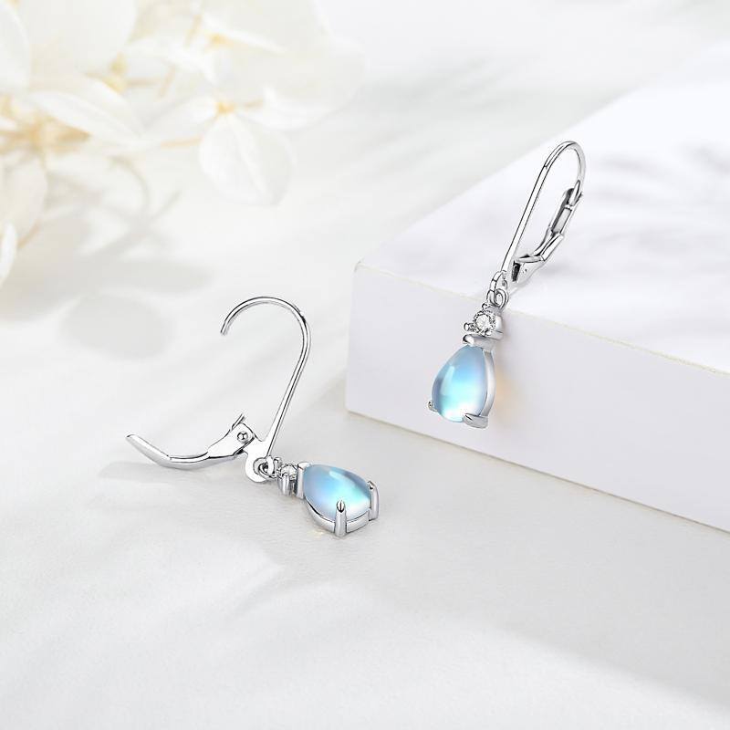 Sterling Silver Moonstone Drop Shape Lever-back Earrings-4