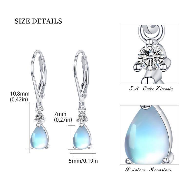 Sterling Silver Moonstone Drop Shape Lever-back Earrings-5