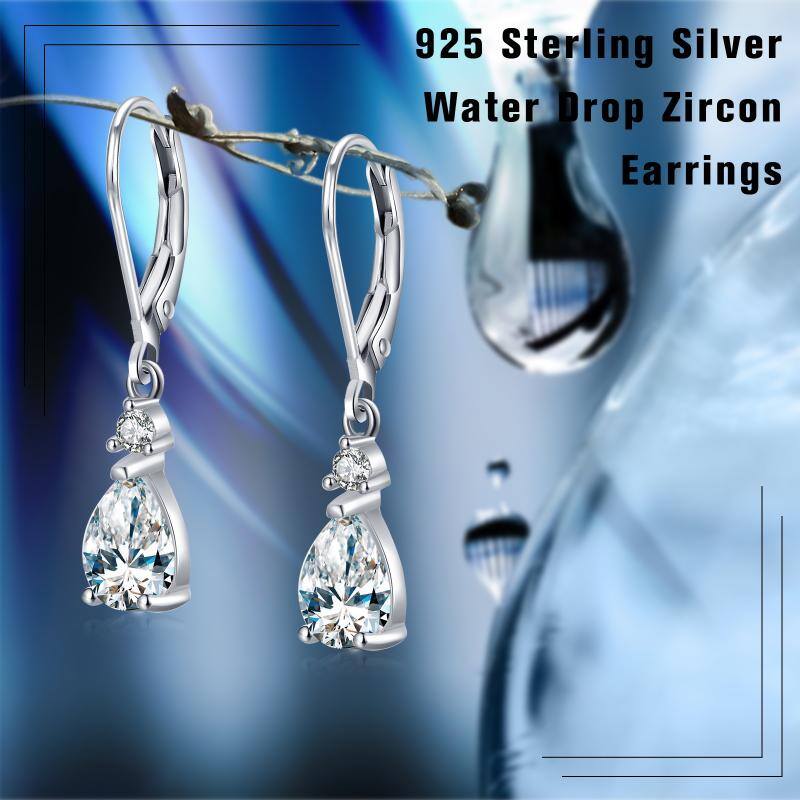 Sterling Silver Cubic Zirconia Drop Shape Lever-back Earrings-6