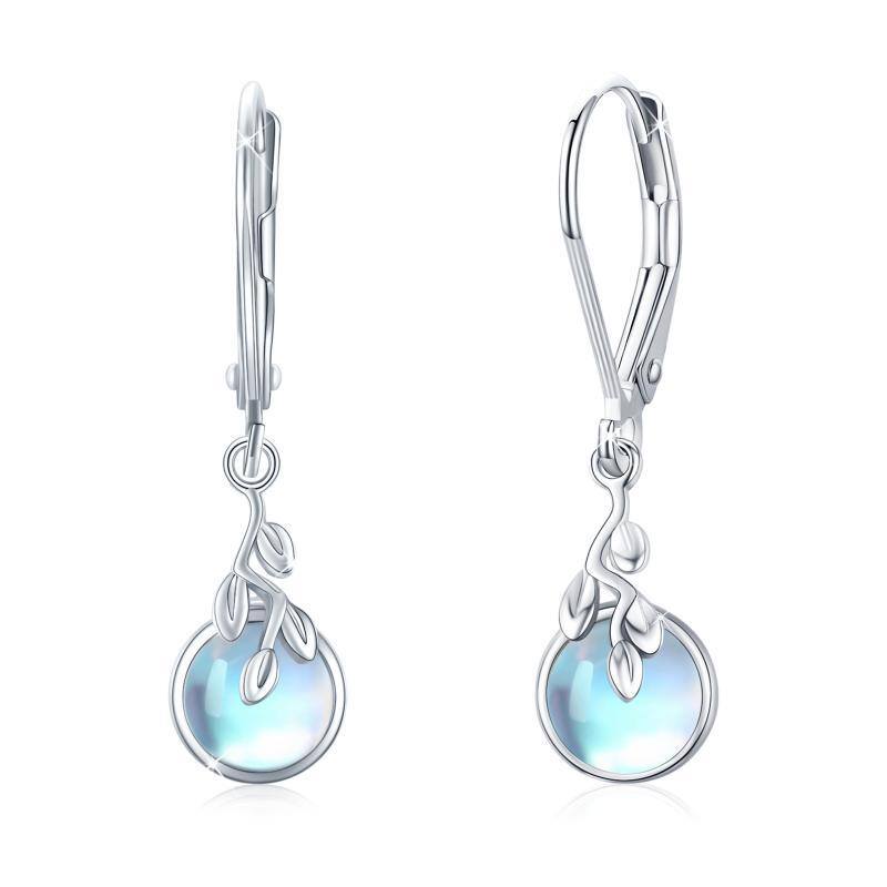 Sterling Silver Moonstone Tree Of Life Lever-back Earrings-1